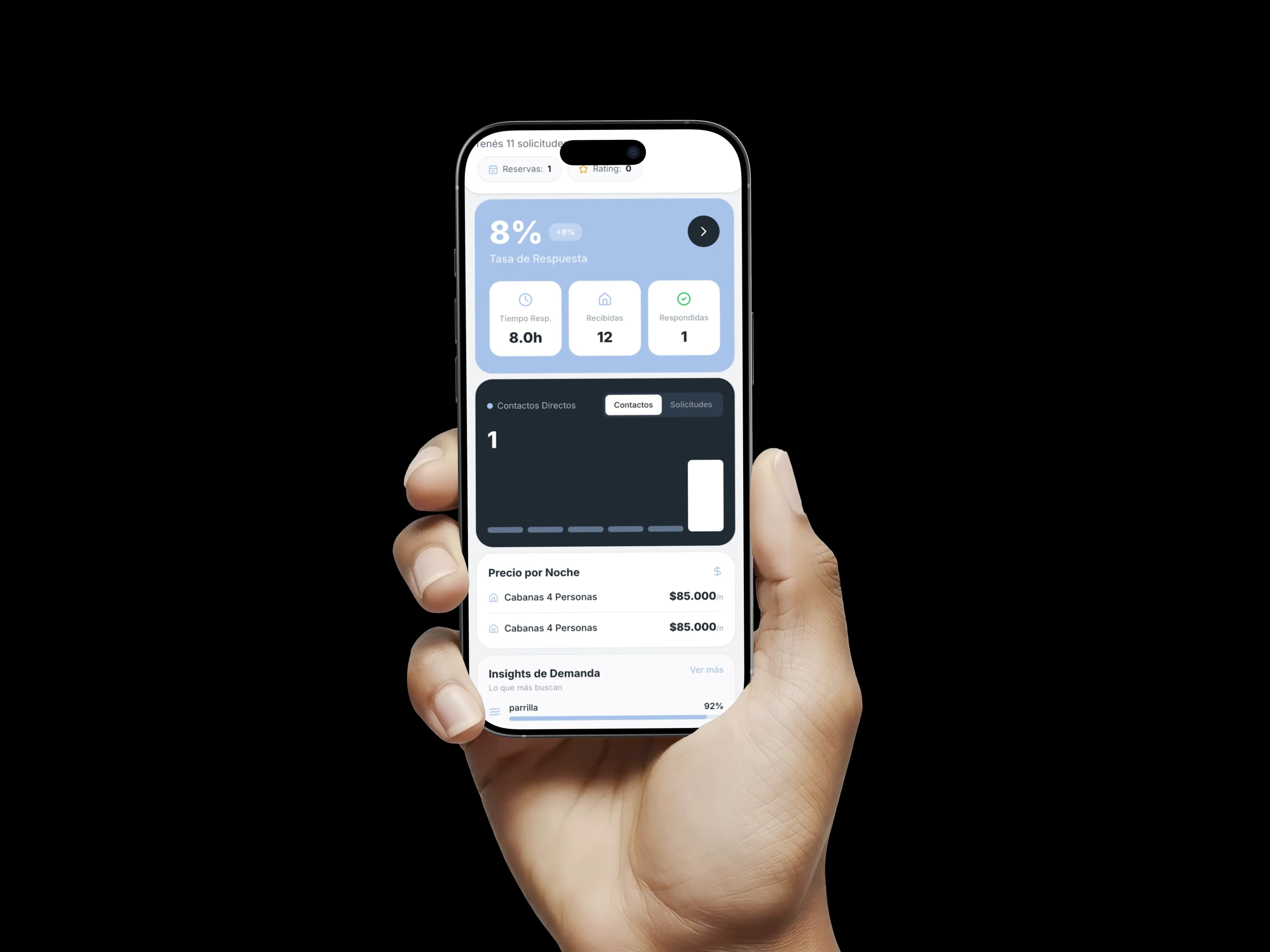 Panel de alojamiento en la app de VOY